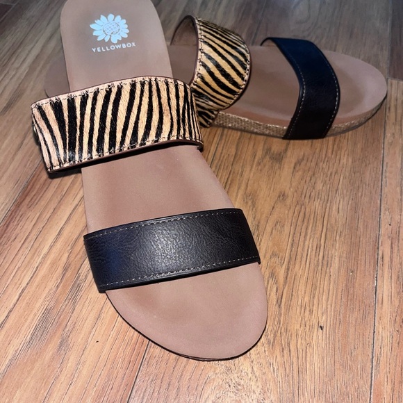 Yellow Box Women's Zebra Print and Black Sandals - Picture 1 of 6